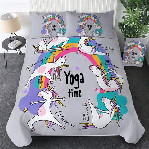 Unicorn Rainbow Yoga Time Quilt Cover 3Pcs Bedding Set Bedroom Dcor Kawaii Littles