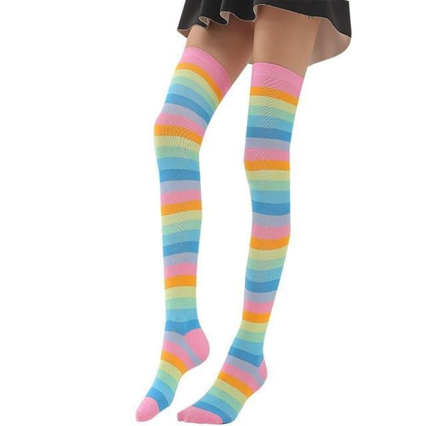 Pastel Rainbow Thigh Highs Socks