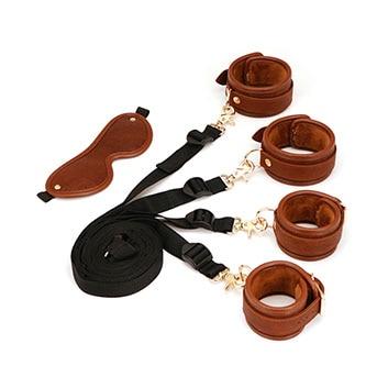 Brown Gold  Starter Kit Blindfold Ball Gag Cuffs Collar Hogtie Whip Restraint Kits & Sets