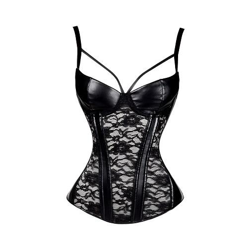 Black Leather And Lace Bustier Over Slimming Lingerie  Fetish Clothing Corsets & Bustiers