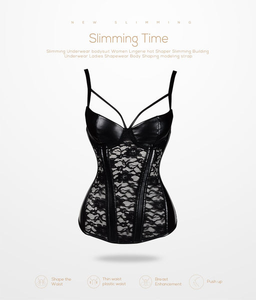 Black Leather And Lace Bustier Over Slimming Lingerie  Fetish Clothing Corsets & Bustiers