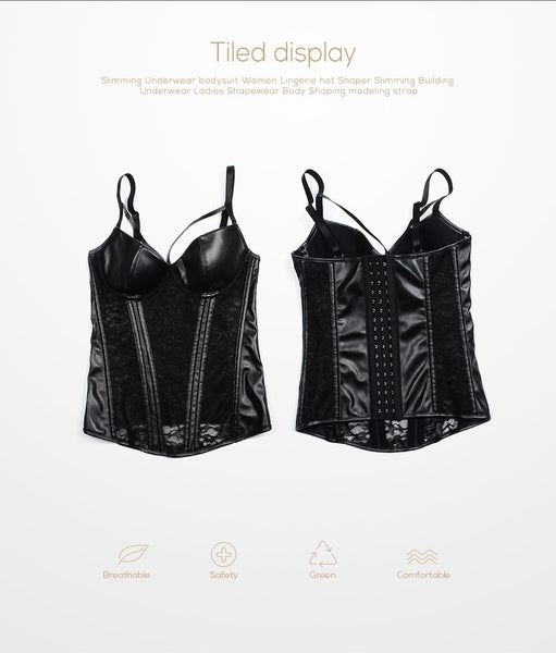 Black Leather And Lace Bustier Over Slimming Lingerie  Fetish Clothing Corsets & Bustiers