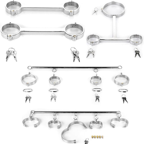 Metal Spreader Bar Cuffs Collar  Restraint Kits Slave Shackles Set  Spreader Bars