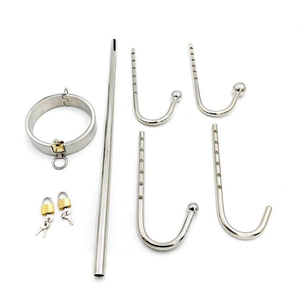 Stainless Steel Collar Slave Posture Bar Anal Hook   Restraints Kit Non Vibrating Butt Plugs