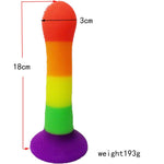 Rainbow Silicone Dildo Curved Suction Cup Base Dong Anal Plug
