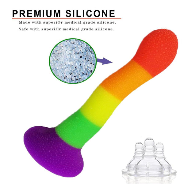 Rainbow Silicone Dildo Curved Suction Cup Base Dong Anal Plug Non Vibrating Butt Plugs