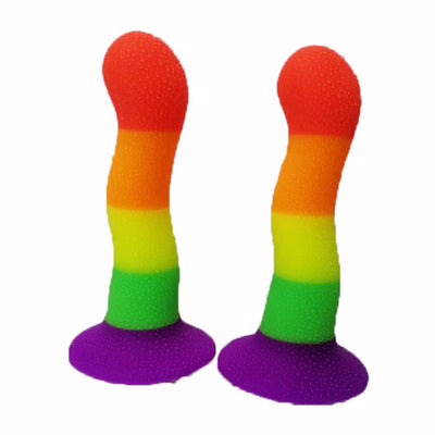 Rainbow Silicone Dildo Curved Suction Cup Base Dong Anal Plug Non Vibrating Butt Plugs