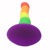 Rainbow Silicone Dildo Curved Suction Cup Base Dong Anal Plug