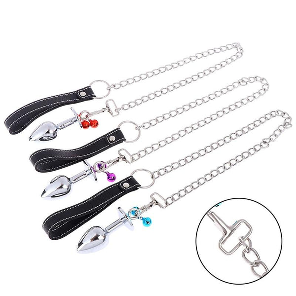 Small Metal Butt Rhinestone Leash Stainless Steel Anal Plug  Restraints Non Vibrating Butt Plugs