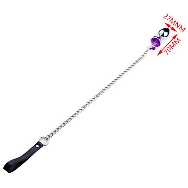 Small Metal Butt Rhinestone Leash Stainless Steel Anal Plug  Restraints Non Vibrating Butt Plugs