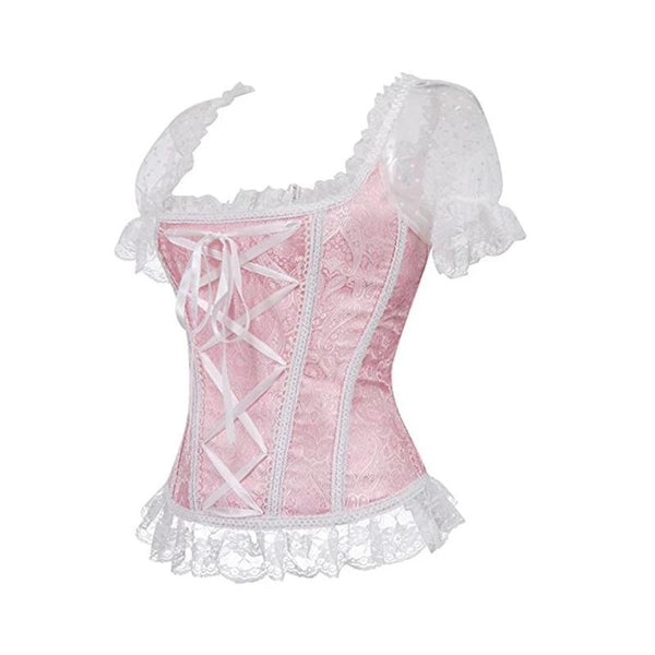 Pink Lace Short Sleeve Corset Top Style Corselet Corsets