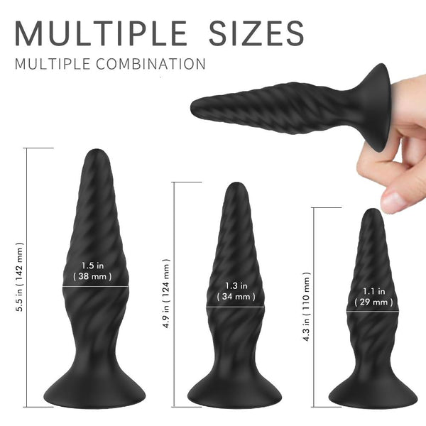 Black Silicone Butt Plug Set Wireless  Anal Training  Vibrating Butt Plugs