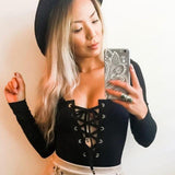 Sexy Lace Up Long Sleeve Bodysuit For Women