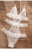 Sexy Lace And Frills Sheer White Bodysuit For Women