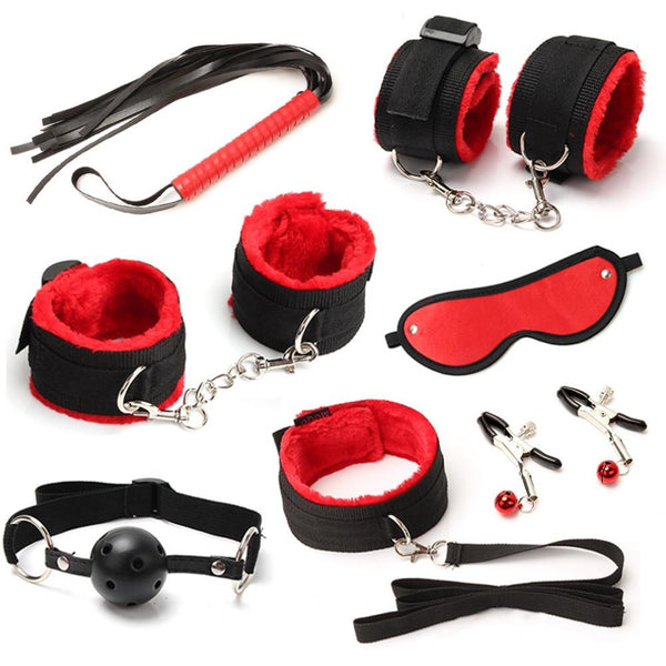 Red Black  Starter Kit Nipple Clamps Collar Cuffs Kink  Starter Kits