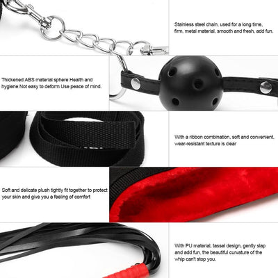 Red Black  Starter Kit Nipple Clamps Collar Cuffs Kink  Starter Kits