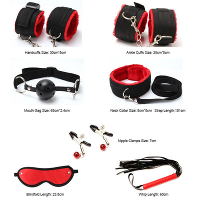Red Black  Starter Kit Nipple Clamps Collar Cuffs Kink  Starter Kits