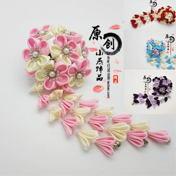 Handmade Lolita Hair Clip Cosplay Sakura Tassel Flower Cluster Hair Accessories