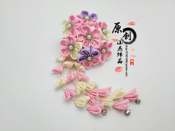 Handmade Lolita Hair Clip Cosplay Sakura Tassel Flower Cluster Hair Accessories