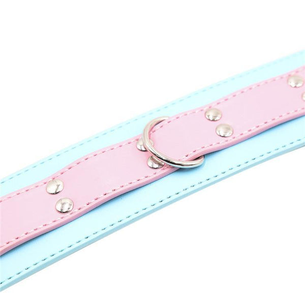 Cute Pastel Pink And Blue Collar With Leash  Puppy Pet Play Collars & Leashes