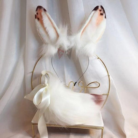 Speckle Rabbit Ears Headband White Tail Bdsm Pet Play Cosplay