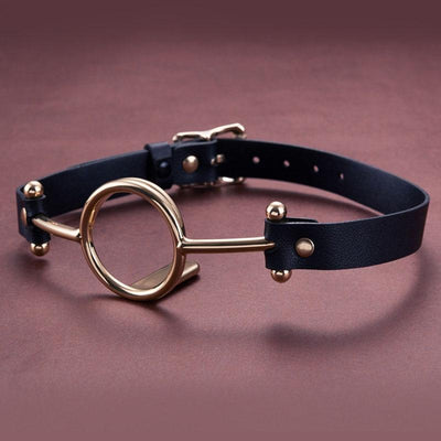 Leather Metal O'ring Tongue Depressor Deep Throat Training Gag  Gags