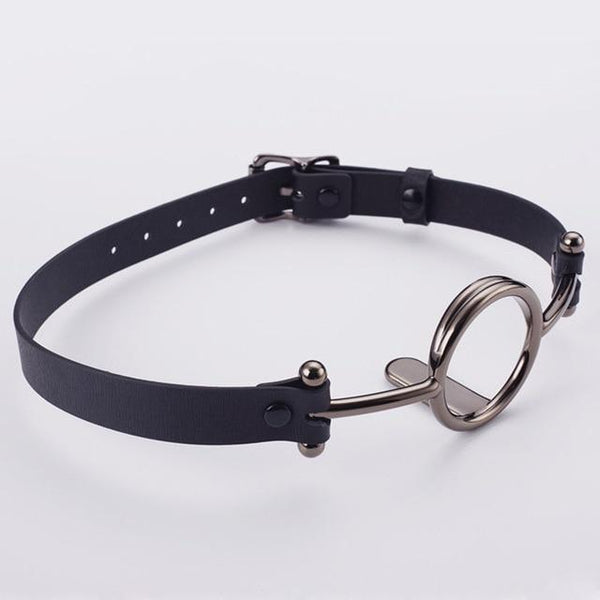 Leather Metal O'ring Tongue Depressor Deep Throat Training Gag  Gags