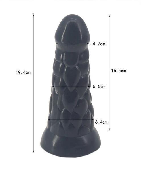 Silicone Butt Plug Anal Dildo 19.4Cm 6.4Cm Thick Black Realistic Dildos