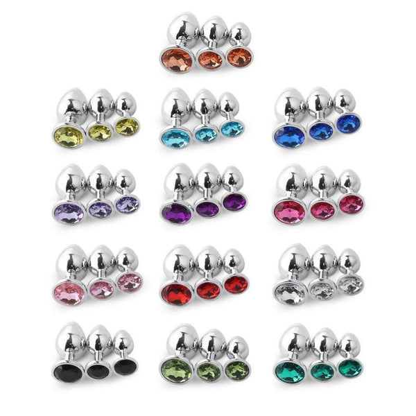 Stainless Steel Metal Butt Plug Jewel Set Anal Training Kit Non Vibrating Butt Plugs