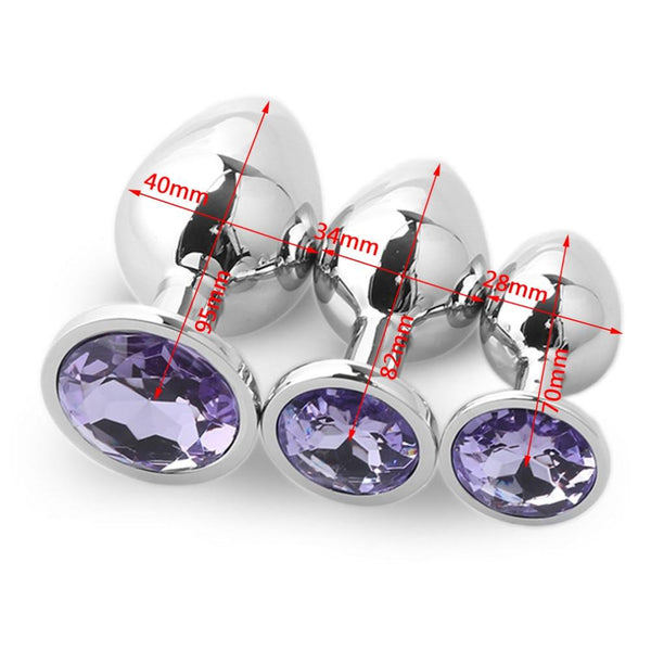 Stainless Steel Metal Butt Plug Jewel Set Anal Training Kit Non Vibrating Butt Plugs