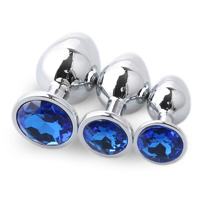 Stainless Steel Metal Butt Plug Jewel Set Anal Training Kit Non Vibrating Butt Plugs