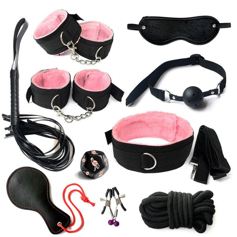 10 / Pcs Pink Purple Black Set Bdsm Beginners Starter Kit Bondage Restraints