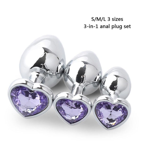 3Pcs / Set Butt Jewellery Heart Metal Anal Plug Sex Toys Women Non Vibrating Butt Plugs
