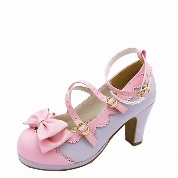 Cute Lolita Buckle Heel Bow Cosplay Shoes Footwear