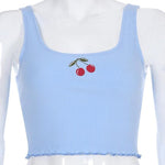 Sexy Baby Blue Summer Sleeveless Cropped Tank Top For Women