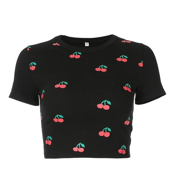 Black Cherry Summary Crop Top Tee Shirt Women Tops
