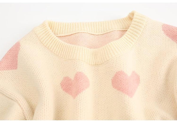 Sweet Heart Loose Comfy Long Knitted Sweater Dress Tops