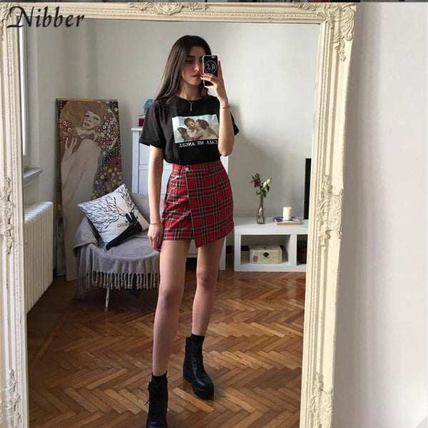 Red Plaid Mini Punk Goth Casual Skirt Women Skirts