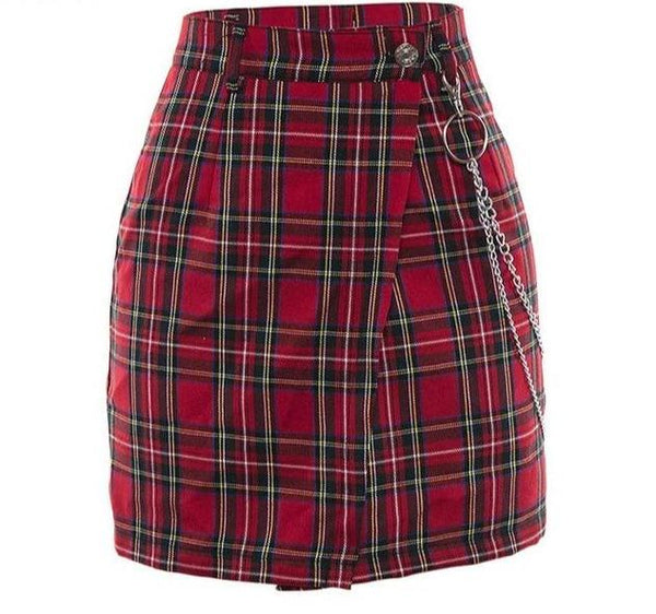 Red Plaid Mini Punk Goth Casual Skirt Women Skirts