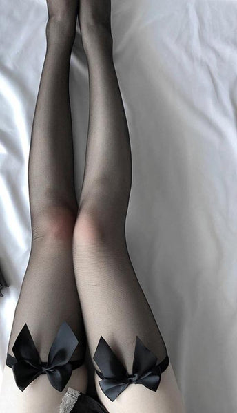 Over Knee Black White Bow Thigh High For Women Stockings