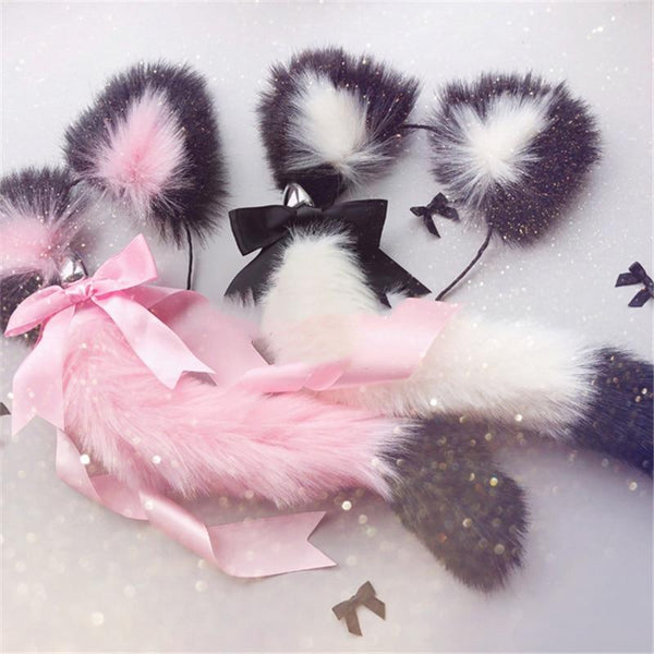 Neko Cat Ears Headband With Fox Or Kitten Tail Metal Butt Plug  Cosplay Butt Plug Tails