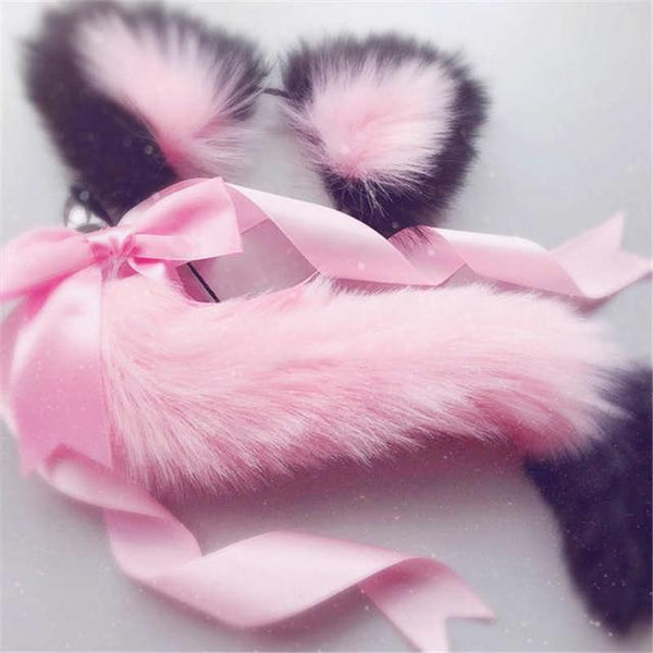Neko Cat Ears Headband With Fox Or Kitten Tail Metal Butt Plug  Cosplay Butt Plug Tails