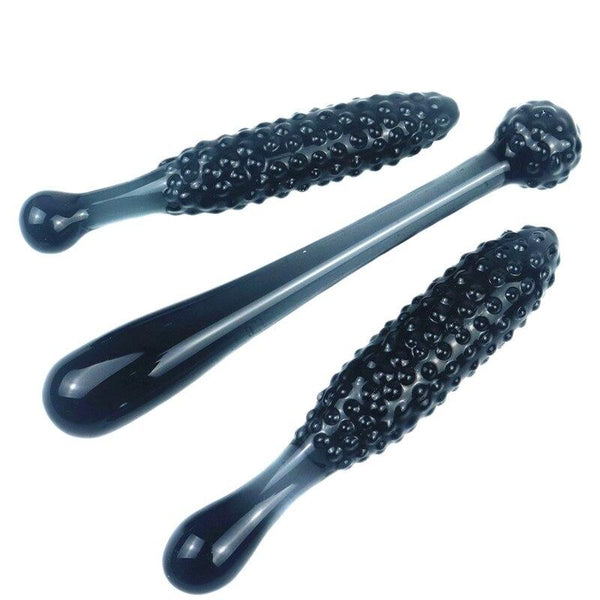 Black Granules Glass Anal Double Dildo Butt Plug Sex Toy Couples Glass Dildos