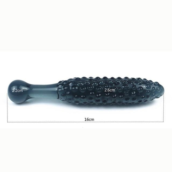 Black Granules Glass Anal Double Dildo Butt Plug Sex Toy Couples Glass Dildos