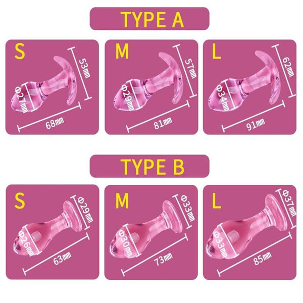 Beautiful Pink Glass Anal Butt Plugs Pretty Sex Toys Non Vibrating Butt Plugs