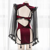 Dark Midnight Red Velvet Sexy Witch Lingerie Costume