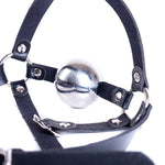 42Mm Stainless Steel Ball Gag With Faux Leather Harness Bondage Toys