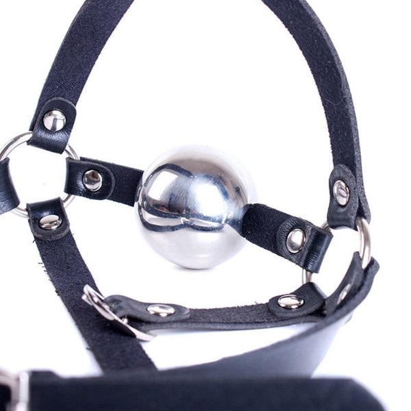42Mm Stainless Steel Ball Gag With Faux Leather Harness  Toys Black Gags