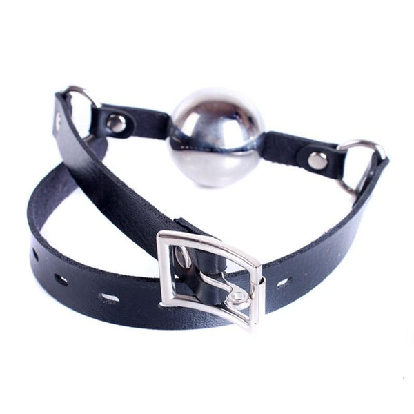 42Mm Stainless Steel Ball Gag With Faux Leather Harness  Toys Black Gags