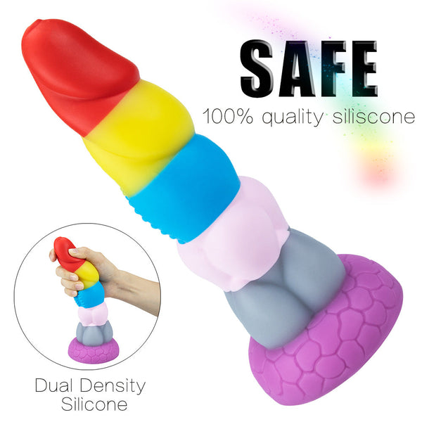 Rainbow Liquid Silicone Suction Cup Colourful Dildo Sex Machine Attachments